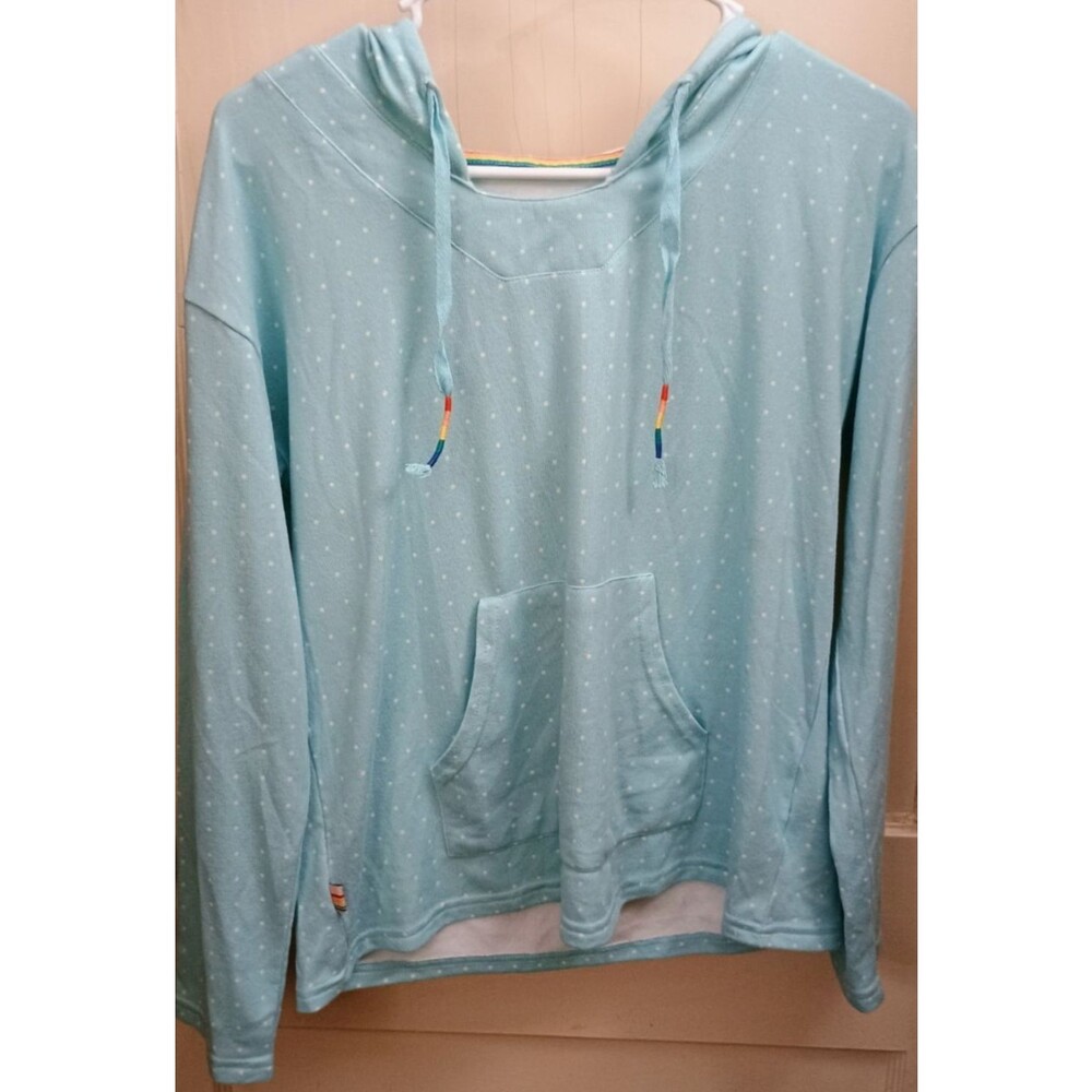 Ocean Pacific OP Women's Small Blue Polka Dot Hoodie Pullover Rainbow Sleepwear